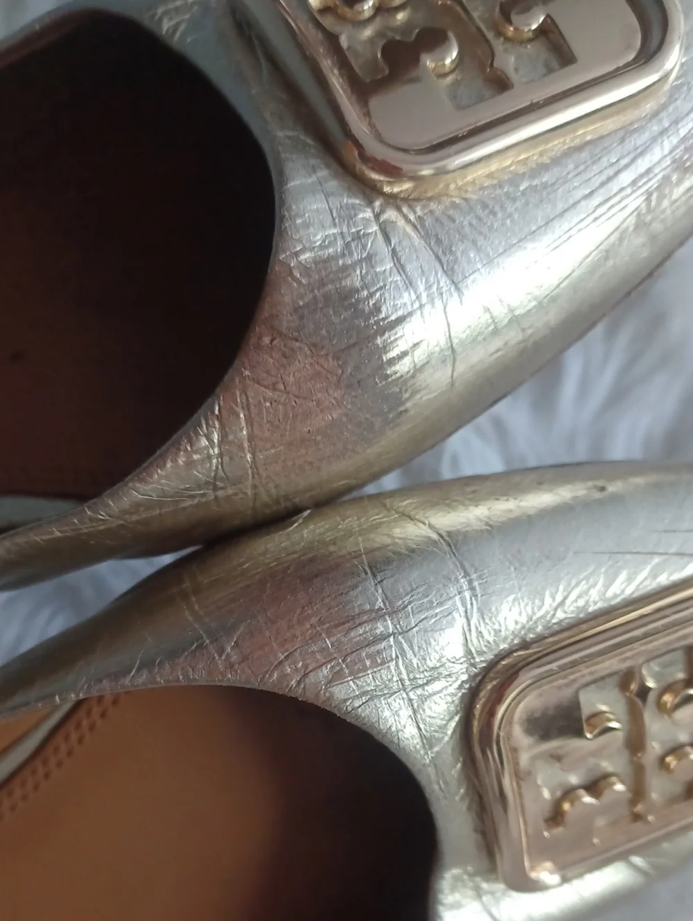 Tory Burch Gold Flats Squere Logo